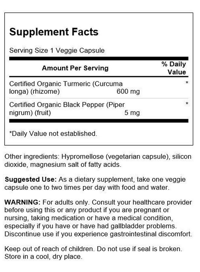 SWANSON Turmeric & Black Pepper Organic Joint Health Heart Health Digestion & Liver Support Supplement Natural Formula For Enhanced Bioavailability & Absorption (60 Veggie Capsules) - Image 3