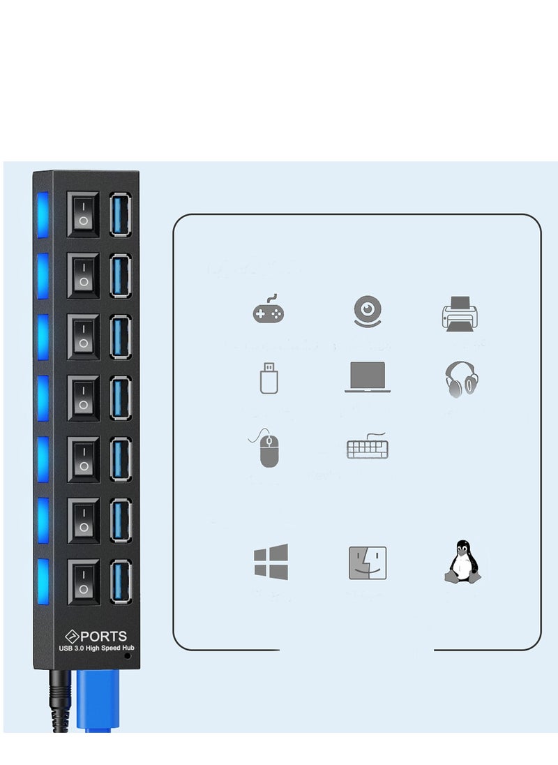 لومس أورا - محور USB 7 منافذ – سرعة 5 جيجابت/ثانية مع مفاتيح طاقة فردية، إضاءة LED لأجهزة الكمبيوتر والأجهزة الخارجية - Image 1