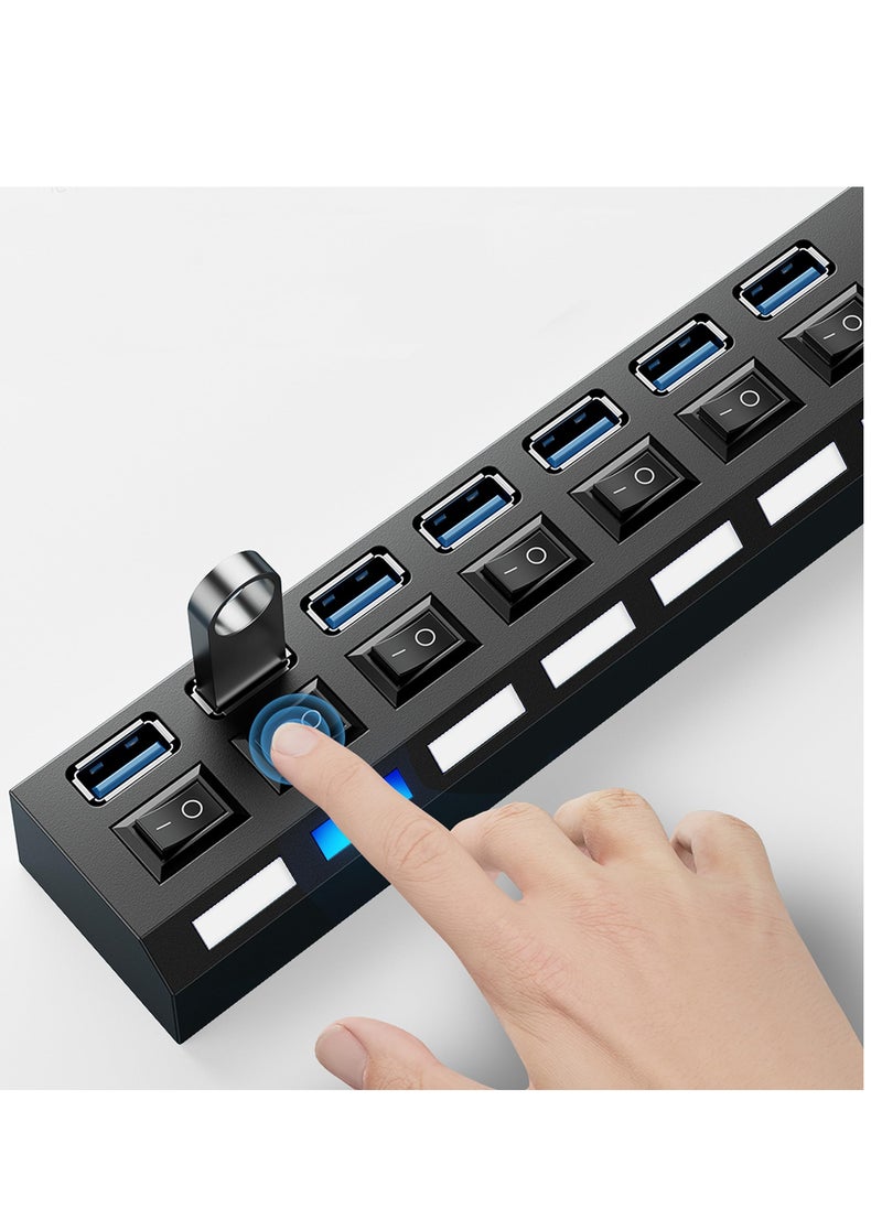 لومس أورا - محور USB 7 منافذ – سرعة 5 جيجابت/ثانية مع مفاتيح طاقة فردية، إضاءة LED لأجهزة الكمبيوتر والأجهزة الخارجية - Image 1