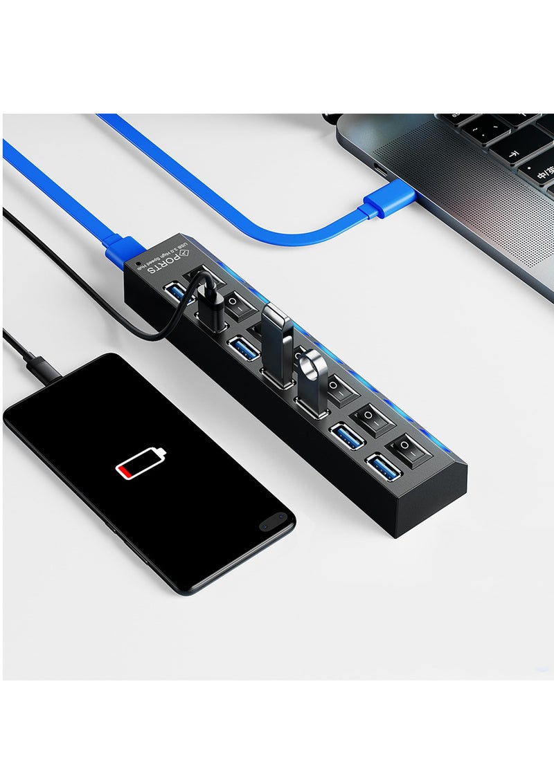 لومس أورا - محور USB 7 منافذ – سرعة 5 جيجابت/ثانية مع مفاتيح طاقة فردية، إضاءة LED لأجهزة الكمبيوتر والأجهزة الخارجية - Image 1
