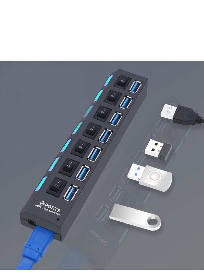 لومس أورا - محور USB 7 منافذ – سرعة 5 جيجابت/ثانية مع مفاتيح طاقة فردية، إضاءة LED لأجهزة الكمبيوتر والأجهزة الخارجية - Image 1