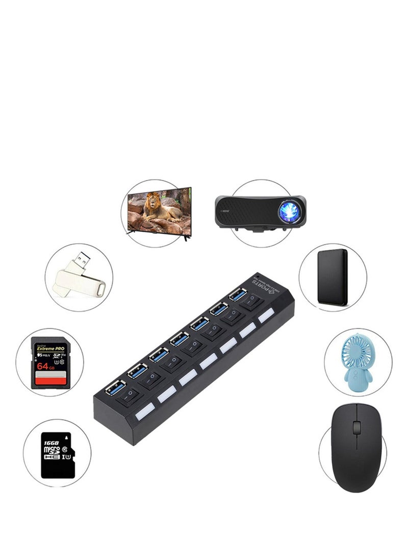لومس أورا - محور USB 7 منافذ – سرعة 5 جيجابت/ثانية مع مفاتيح طاقة فردية، إضاءة LED لأجهزة الكمبيوتر والأجهزة الخارجية - Image 1