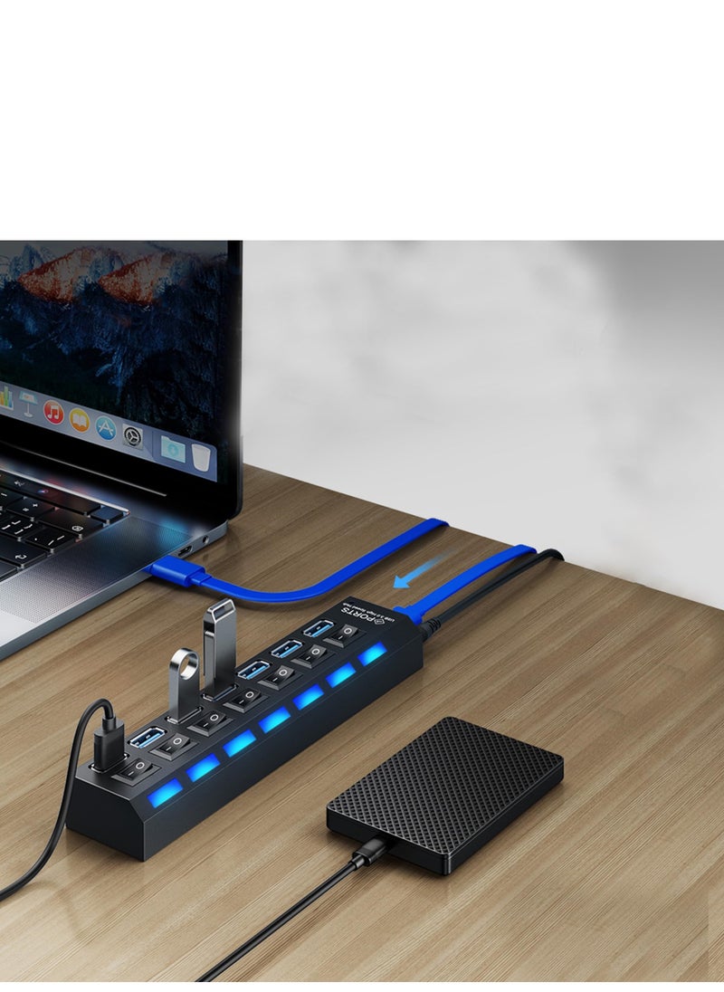 لومس أورا - محور USB 7 منافذ – سرعة 5 جيجابت/ثانية مع مفاتيح طاقة فردية، إضاءة LED لأجهزة الكمبيوتر والأجهزة الخارجية - Image 1