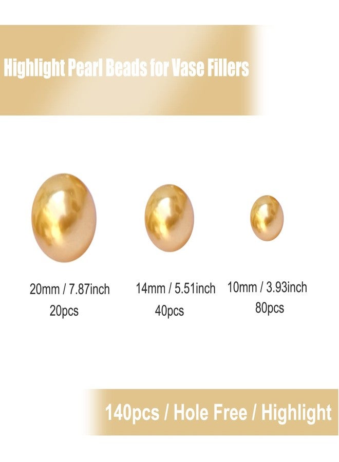 Cymtoo 140 Pieces Pearl for Vase Filler No Hole Pearl Beads for Vase Makeup Beads for Brushes Holder for Home Wedding Decor 10/14/20mm (Gold) - Image 2