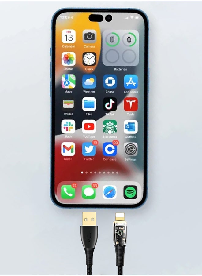 CATANES - USB Cable to Lightning Fast Charging Cable Transparent Adapter Fast Charging Cable Black 1M - Image 1