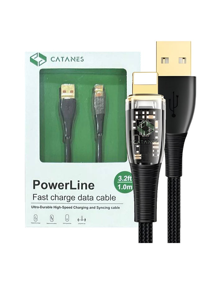 CATANES - USB Cable to Lightning Fast Charging Cable Transparent Adapter Fast Charging Cable Black 1M - Image 1