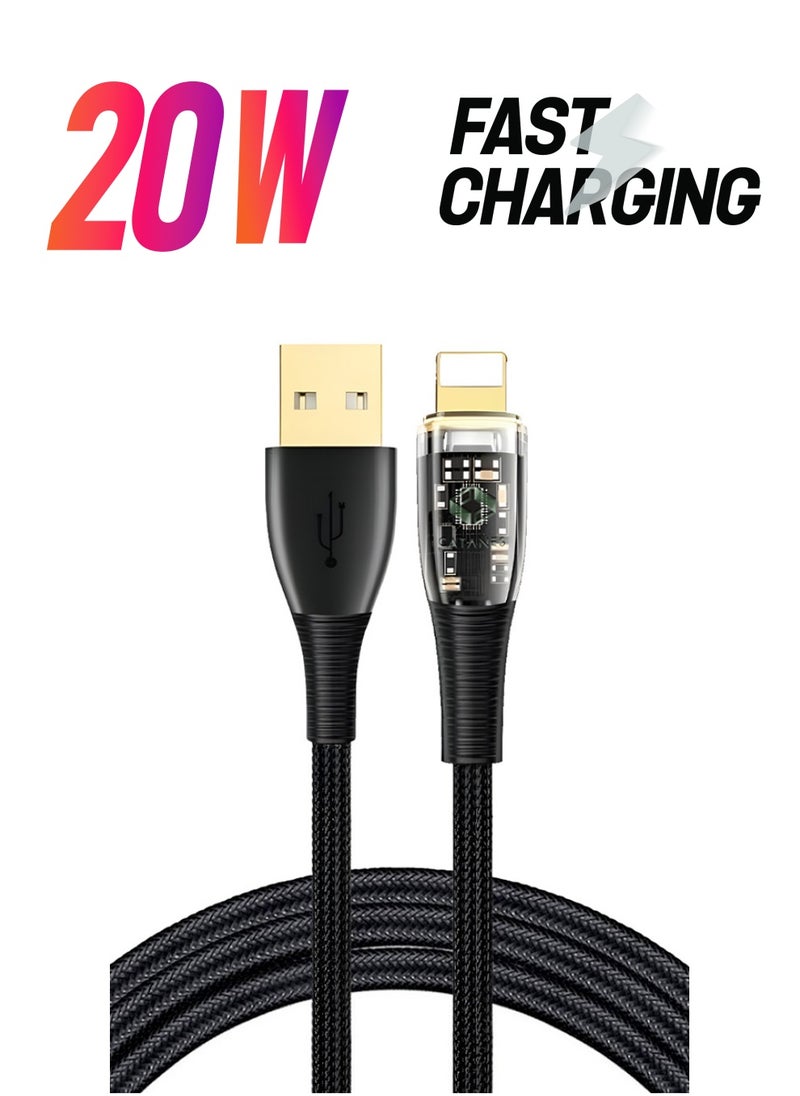 CATANES - USB Cable to Lightning Fast Charging Cable Transparent Adapter Fast Charging Cable Black 1M - Image 1