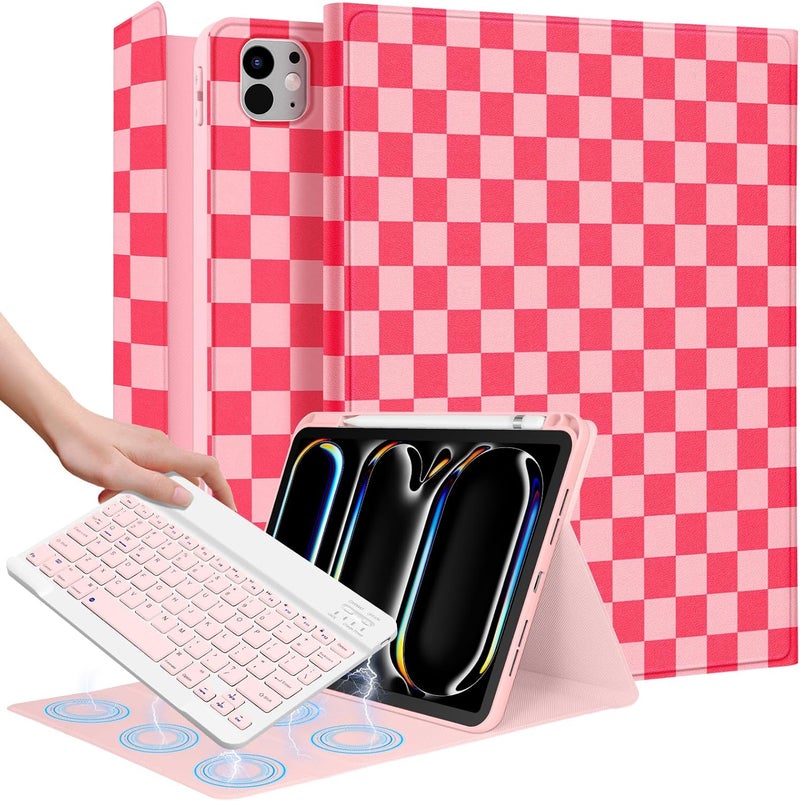 Wazzasoft for iPad Pro 11 inch Case 2024 M4 with Keyboard - Pencil Holder Folio Tablet Cover Women Girls Cute Black Flower Unique Design for Apple Pro 11 A2925 A2926 A3007 - Image 1