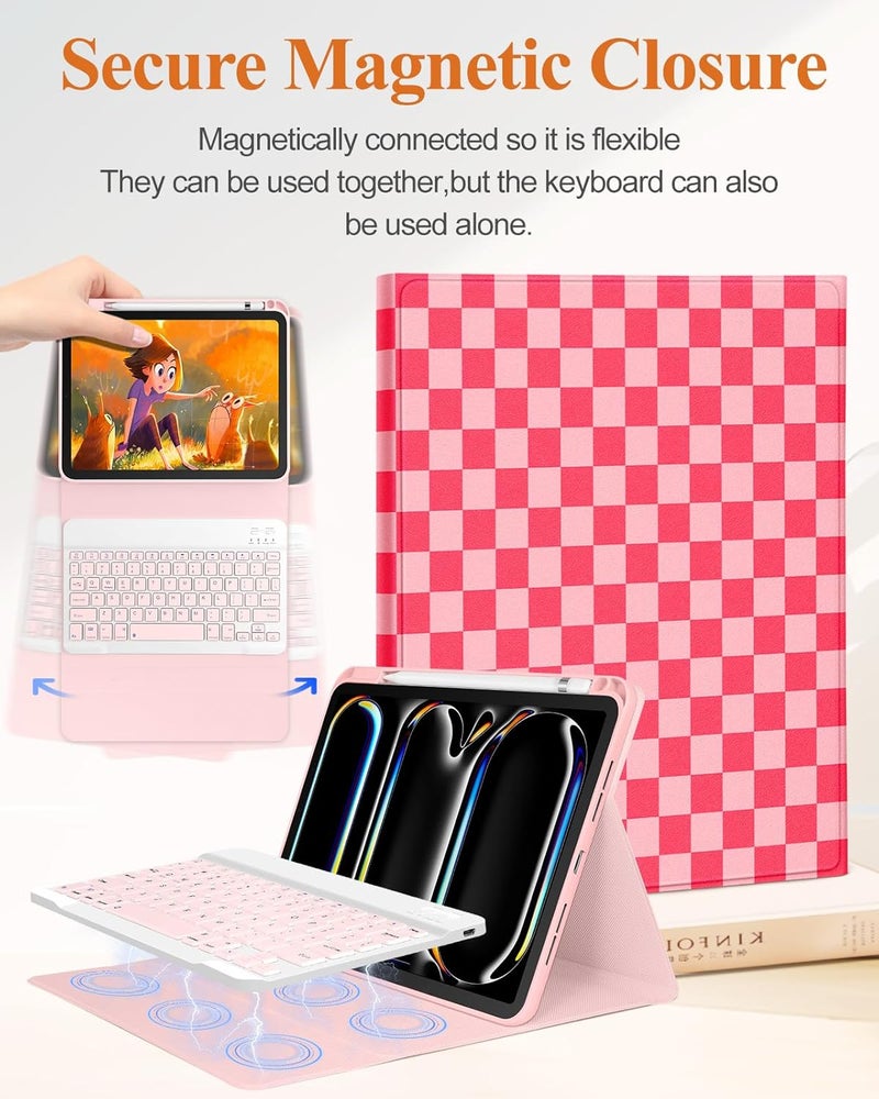 Wazzasoft for iPad Pro 11 inch Case 2024 M4 with Keyboard - Pencil Holder Folio Tablet Cover Women Girls Cute Black Flower Unique Design for Apple Pro 11 A2925 A2926 A3007 - Image 4
