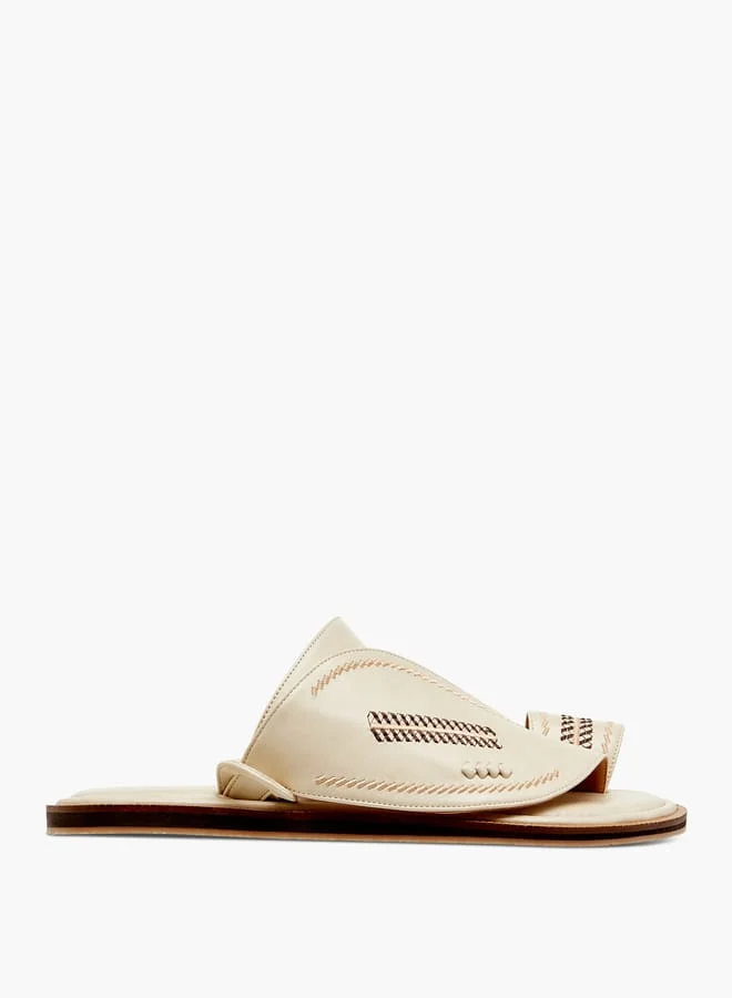 Al Waha Men Embroidered Slip-On Arabic Sandals with Toe Loop