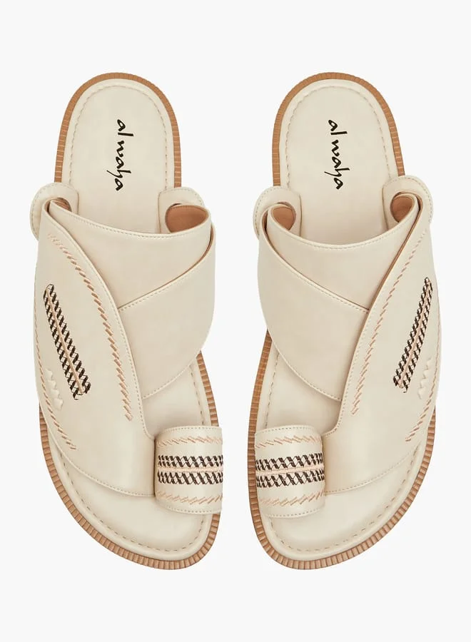 Al Waha Men Embroidered Slip-On Arabic Sandals with Toe Loop