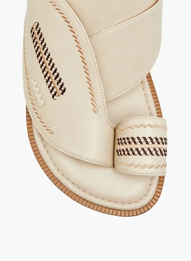 Al Waha Men Embroidered Slip-On Arabic Sandals with Toe Loop Ramadan Collection