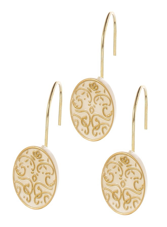 Creative Scents Shannon Decorative Shower Curtain Hooks Gold - Set of 12 Beige with Gold Shower Hooks for Shower Curtain - Sturdy Constructed Smooth Gliding Shower Rings for Curtain - Image 1