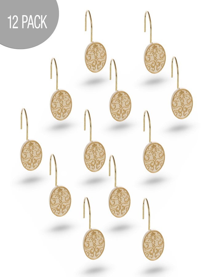 Creative Scents Shannon Decorative Shower Curtain Hooks Gold - Set of 12 Beige with Gold Shower Hooks for Shower Curtain - Sturdy Constructed Smooth Gliding Shower Rings for Curtain - Image 3