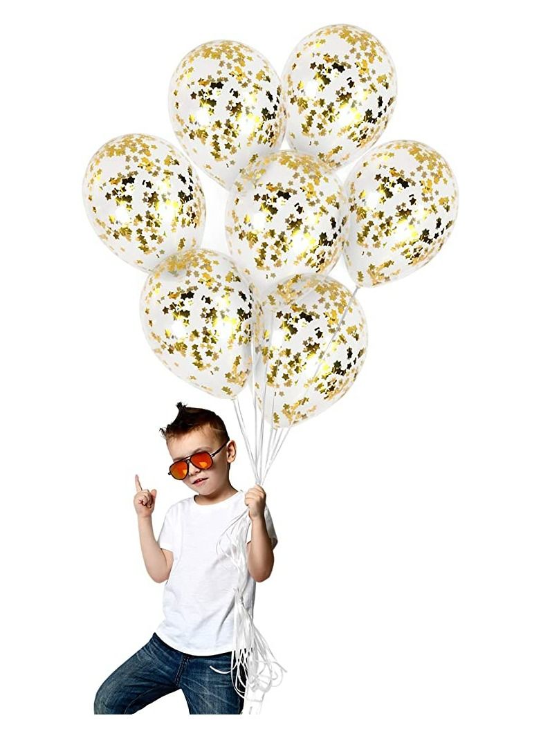 JOLLITY LLC Star Confetti Transparent Balloons Latex Balloons for Wedding Party Birthday Baby Shower Decorations 12 Inch 20 Pcs (Golden) - Image 2