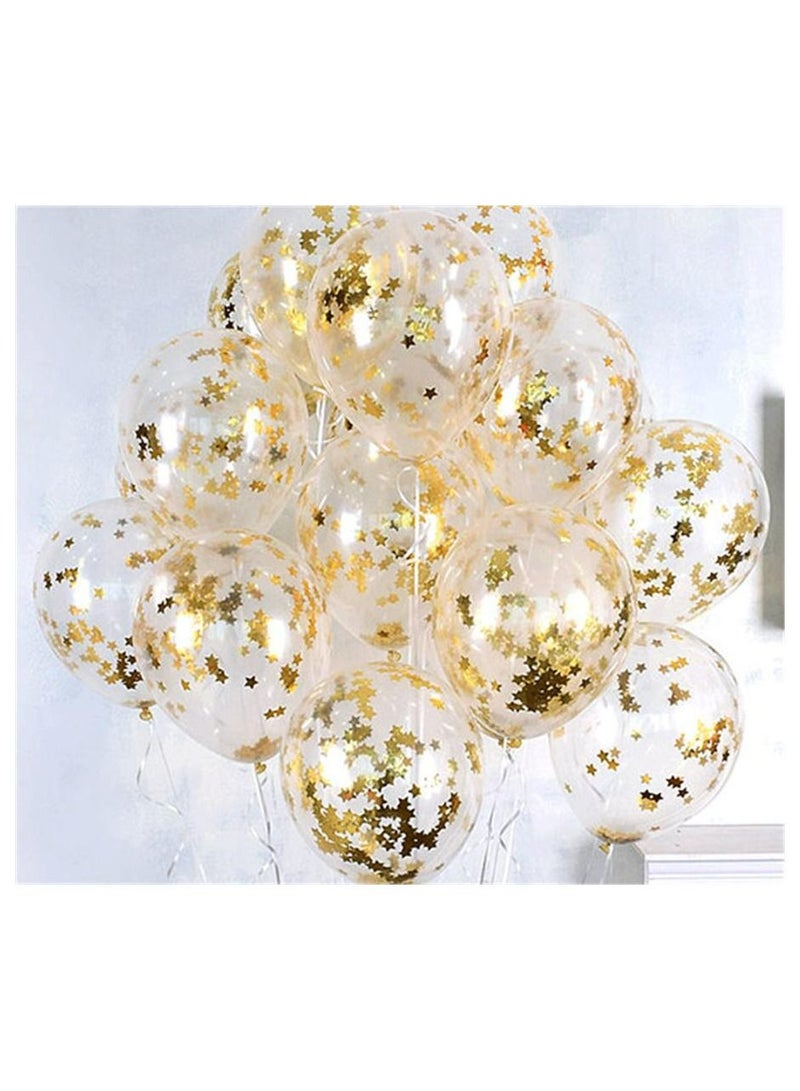 JOLLITY LLC Star Confetti Transparent Balloons Latex Balloons for Wedding Party Birthday Baby Shower Decorations 12 Inch 20 Pcs (Golden) - Image 1