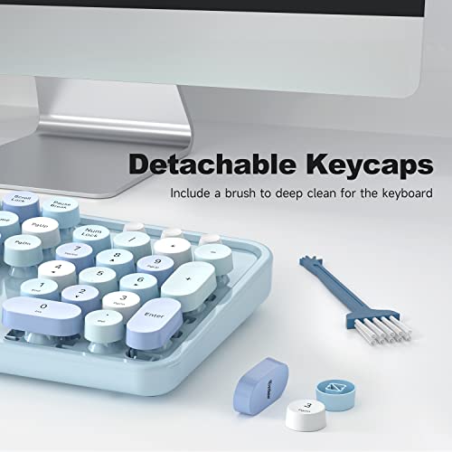 MOWUX Computer Keyboard Wired, Plug and Play USB Retro Round Typewriter Keyboard, Full Size Wired Keyboard with Foldable Stands for Laptop and Office PC- Blue Colorful - Image 4