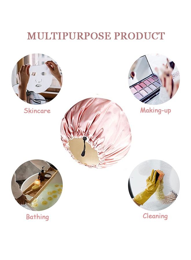 Waterproof Satin Double Sided Shower Bath Cap, Unisex Adjustable Drawstring High Stretch Hair Care Cap, Double Layers Silky Satin Pullover Cap (Pink)  - Image 4