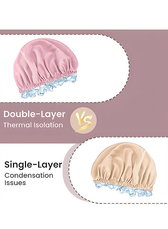 Waterproof Satin Double Sided Shower Bath Cap, Unisex Adjustable Drawstring High Stretch Hair Care Cap, Double Layers Silky Satin Pullover Cap (Pink) - Image 3