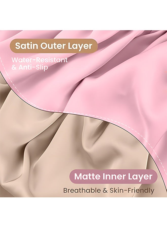Waterproof Satin Double Sided Shower Bath Cap, Unisex Adjustable Drawstring High Stretch Hair Care Cap, Double Layers Silky Satin Pullover Cap (Pink) - Image 2