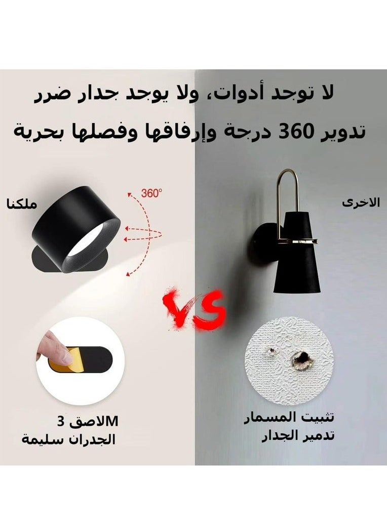 الروهيت مصباح جداري لاسلكي مع جهاز تحكم عن بعد، LED بطارية 2000 مللي أمبير في الساعة تعمل بـ 3 ألوان درجة حرارة كرة مغناطيسية خافتة للضوء تدور 360 درجة بجانب السرير مصباح جداري لاسلكي لغرفة النوم  - Image 3
