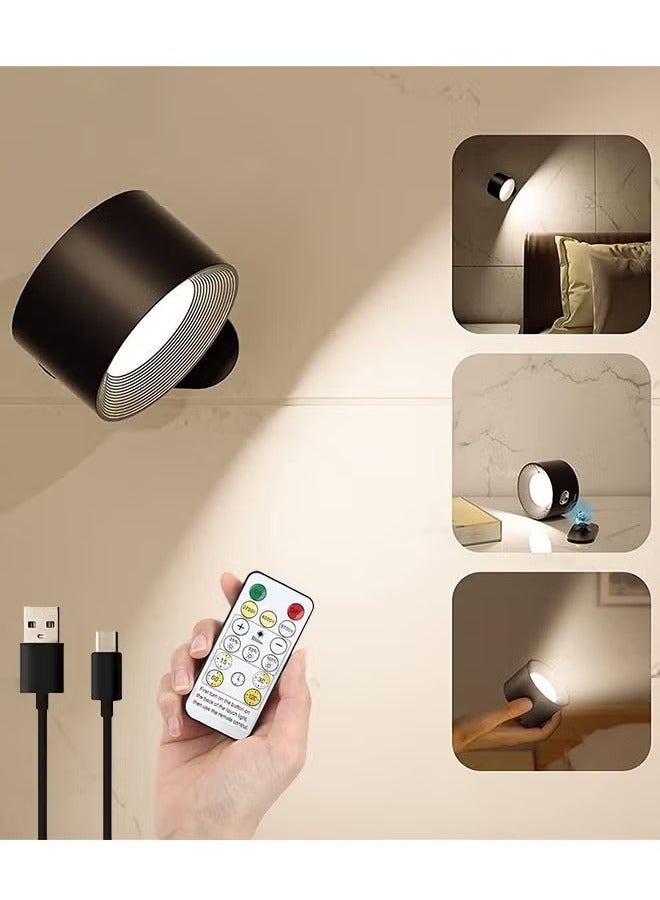 الروهيت مصباح حائط لاسلكي مع جهاز تحكم عن بعد، مصباح حائط USB، 3 درجات حرارة ألوان و3 مستويات سطوع، كرة مغناطيسية تدور 360 درجة، يعمل ببطارية 2000 مللي أمبير/ساعة، مصباح حائط لاسلكي للقراءة بجانب السرير، أسود  - Image 1