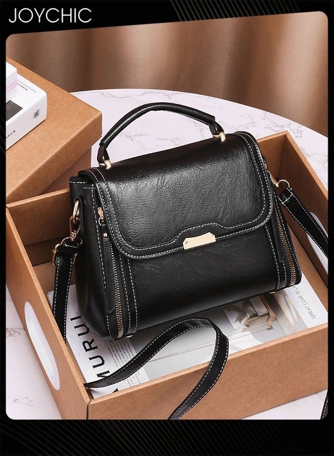 Joychic حقيبة كتف صغيرة للنساء حقيبة جلدية PU عتيقة مقاومة للماء ومقاومة للاهتراء بسحاب حقيبة متعددة الوظائف عبر الجسم سوداء - Image 1