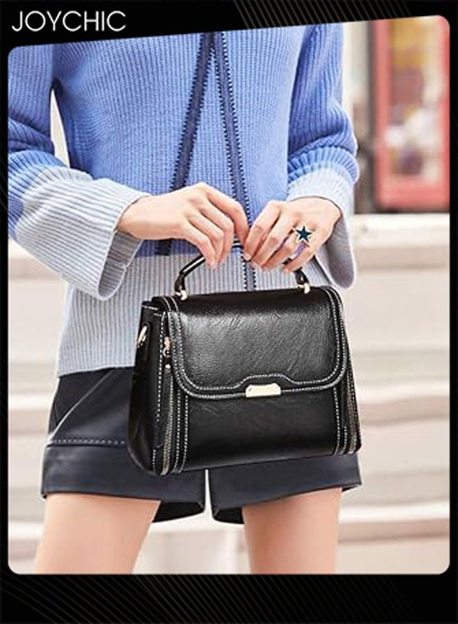 Joychic حقيبة كتف صغيرة للنساء حقيبة جلدية PU عتيقة مقاومة للماء ومقاومة للاهتراء بسحاب حقيبة متعددة الوظائف عبر الجسم سوداء - Image 2