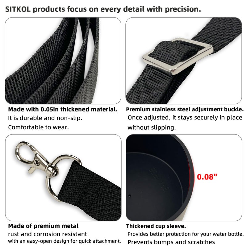 SITKOL Silicone Boot Set for Cute Owala Water Bottle 24 oz - Includes Non-Slip Sleeve, Shoulder Strap & Handle Strap, Perfect Owala Accessories, Fits Owala Tumbler, Owala Free Sip, Pink owala (Black) - Image 4