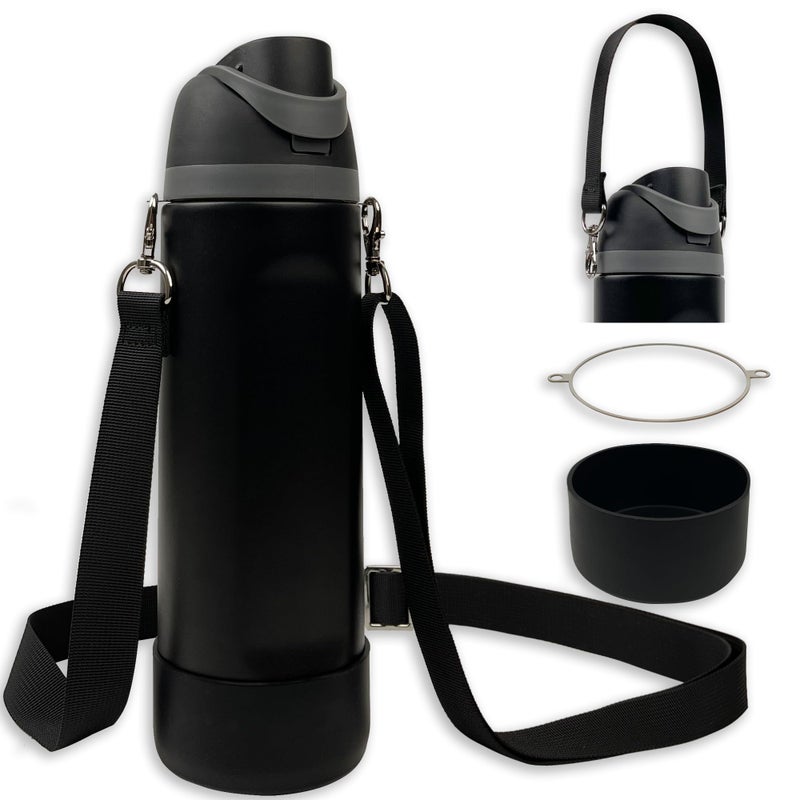 SITKOL Silicone Boot Set for Cute Owala Water Bottle 24 oz - Includes Non-Slip Sleeve, Shoulder Strap & Handle Strap, Perfect Owala Accessories, Fits Owala Tumbler, Owala Free Sip, Pink owala (Black) - Image 1