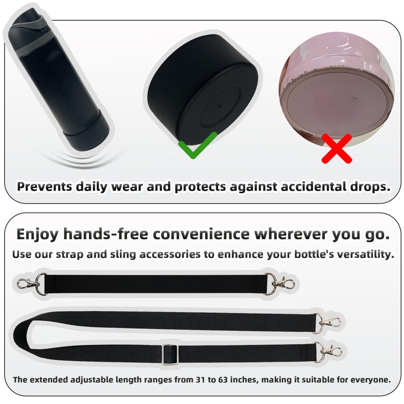 SITKOL Silicone Boot Set for Cute Owala Water Bottle 24 oz - Includes Non-Slip Sleeve, Shoulder Strap & Handle Strap, Perfect Owala Accessories, Fits Owala Tumbler, Owala Free Sip, Pink owala (Black) - Image 3