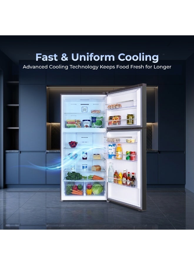 SPJ 606L Top Mount Refrigerator, No Frost Fridge Freezer, Inverter Compressor, LED Display, Adjustable Glass Shelves, Energy Efficient, Low Noise, Dark Silver - Image 3