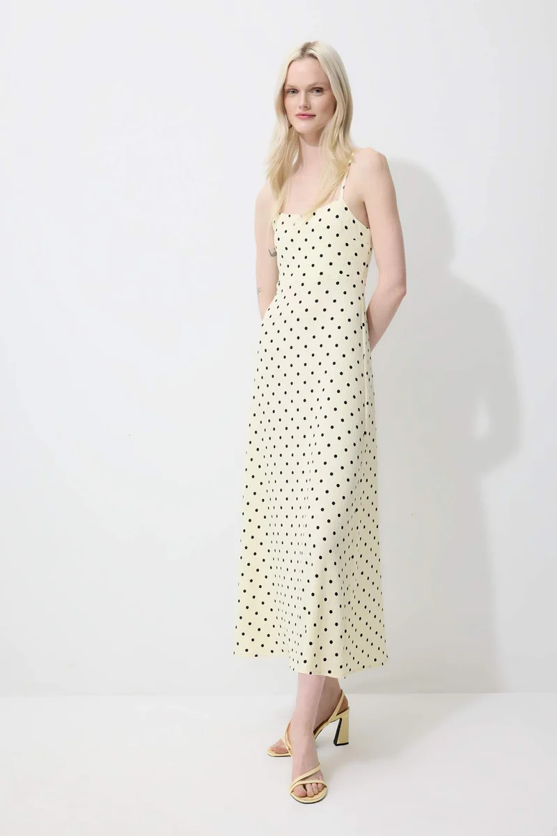 ديفاكتو U Neck Polka Dot Crepe Strappy Maxi Dress
