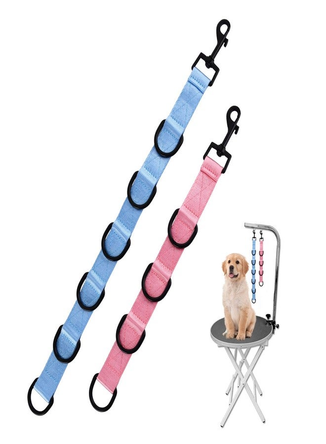 Ranjaner 2pcs Dog Grooming Extension Strap with 4 D-Ring and 6 D-Ring Grooming Loops Adjustable Extender Straps Quick Release Pet Dog Leashes for Grooming(Color:Blue Pink) - Image 1