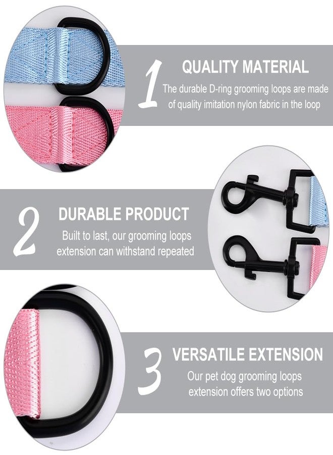 Ranjaner 2pcs Dog Grooming Extension Strap with 4 D-Ring and 6 D-Ring Grooming Loops Adjustable Extender Straps Quick Release Pet Dog Leashes for Grooming(Color:Blue Pink) - Image 3