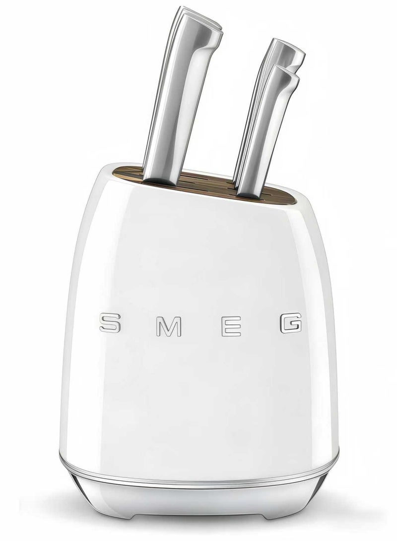 Smeg (white) stainless steel knife block set - Image 1