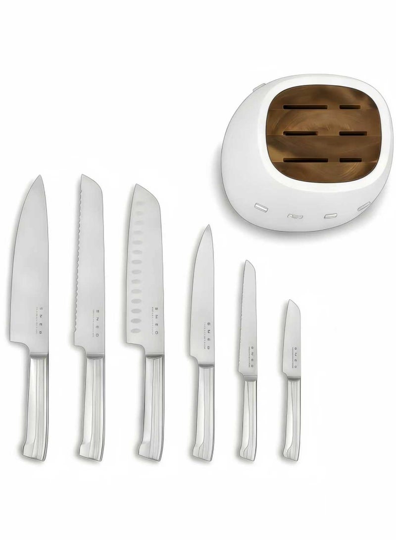 Smeg (white) stainless steel knife block set - Image 3