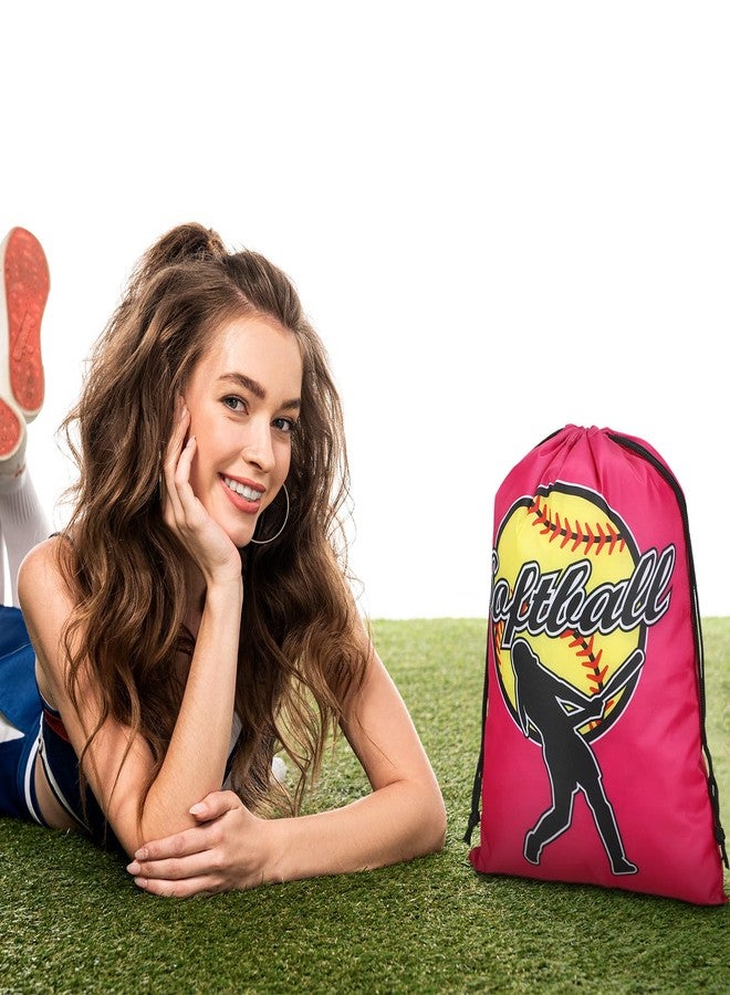Kingdder 12 Pcs Softball Drawstring Party Favor Bags Softball Treat Bags Baseball Gift Bag for Baseball Party(Pink) - Image 5