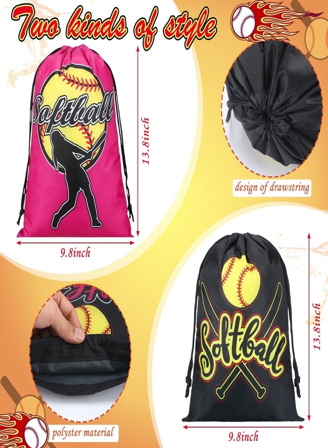 Kingdder 12 Pcs Softball Drawstring Party Favor Bags Softball Treat Bags Baseball Gift Bag for Baseball Party(Pink) - Image 2