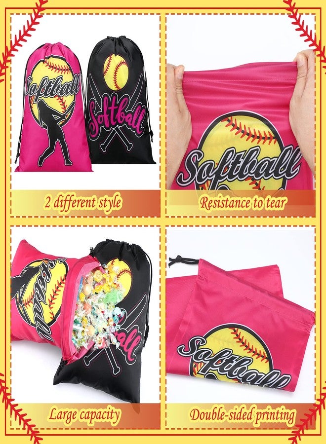 Kingdder 12 Pcs Softball Drawstring Party Favor Bags Softball Treat Bags Baseball Gift Bag for Baseball Party(Pink) - Image 3