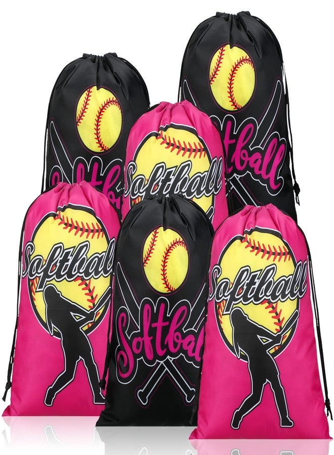 Kingdder 12 Pcs Softball Drawstring Party Favor Bags Softball Treat Bags Baseball Gift Bag for Baseball Party(Pink) - Image 1