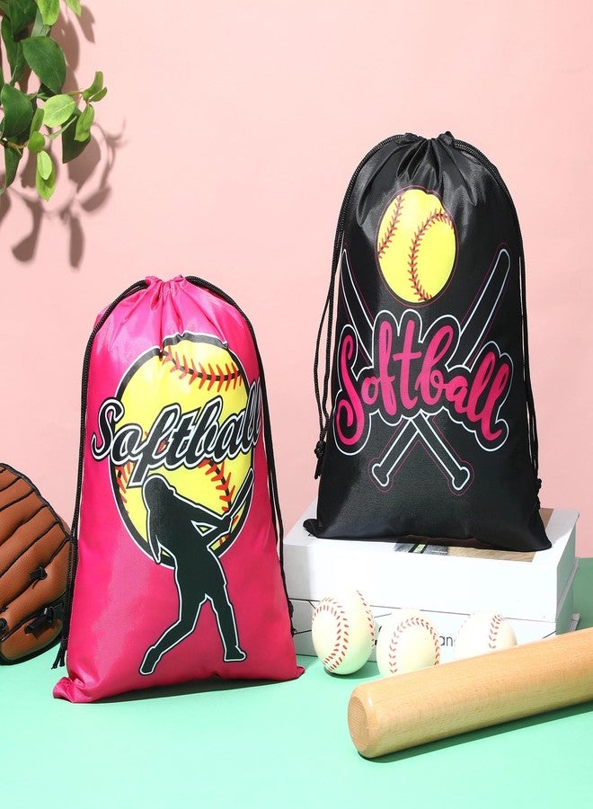 Kingdder 12 Pcs Softball Drawstring Party Favor Bags Softball Treat Bags Baseball Gift Bag for Baseball Party(Pink) - Image 4