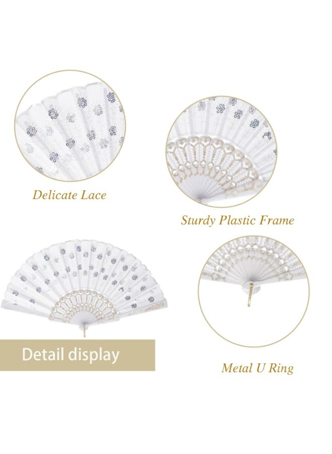 CMGTYYD Decorative Folding Hand Fans, White with Silver Floral Pattern, Pack of 10 (White) - Image 3