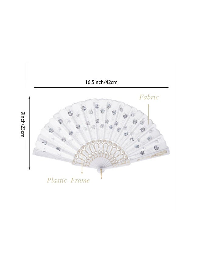 CMGTYYD Decorative Folding Hand Fans, White with Silver Floral Pattern, Pack of 10 (White) - Image 2