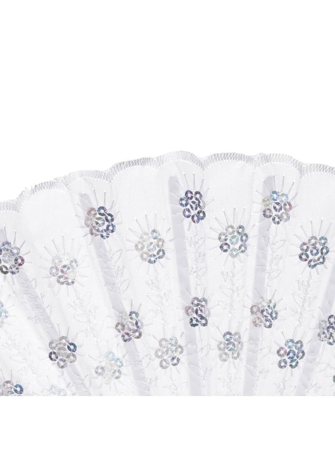 CMGTYYD Decorative Folding Hand Fans, White with Silver Floral Pattern, Pack of 10 (White) - Image 4