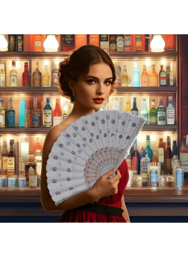 CMGTYYD Decorative Folding Hand Fans, White with Silver Floral Pattern, Pack of 10 (White) - Image 5