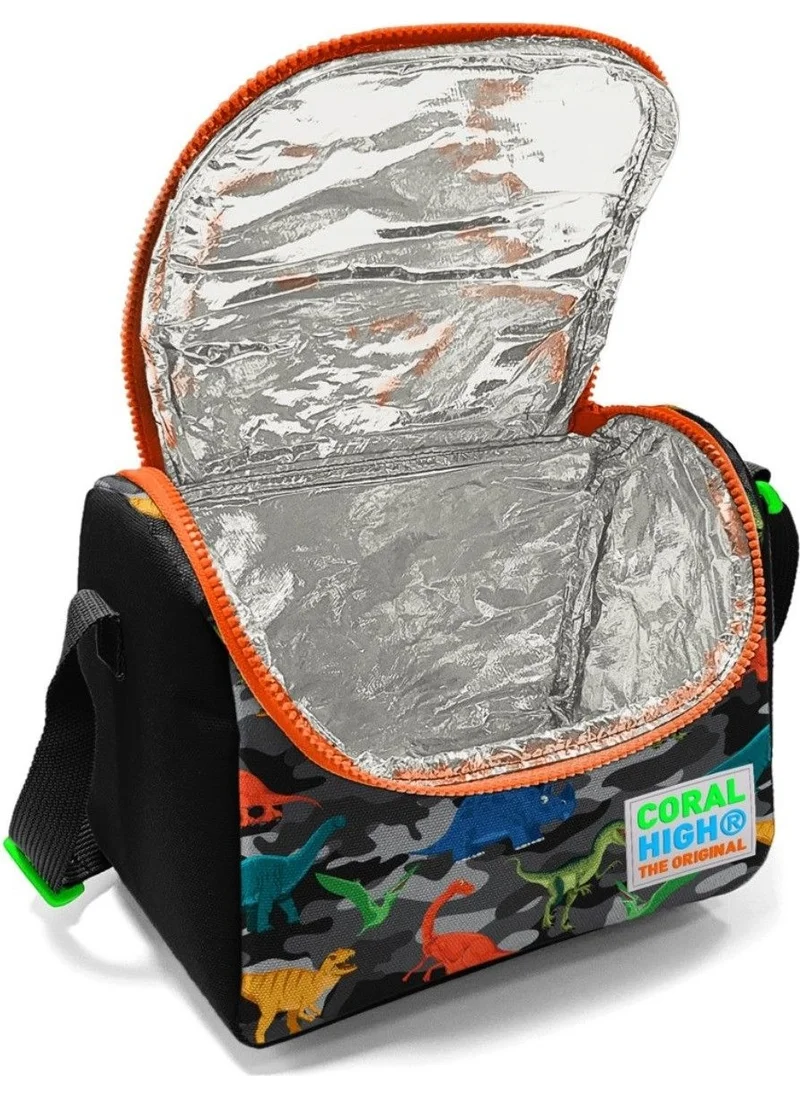 CORAL HIGH Gray Green Dinosaur School and Lunch Bag Set - USB Socket - Boy