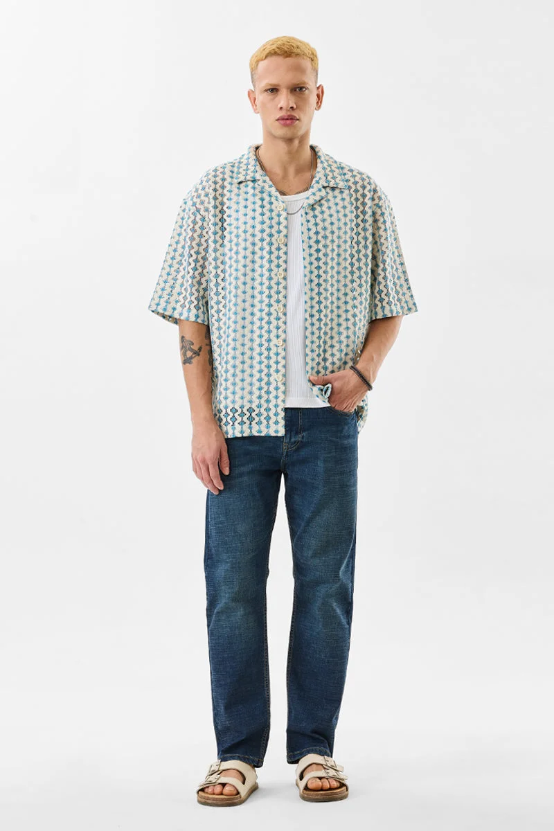 SNITCH Light Blue Textured Half Sleeve Boxy Shirt