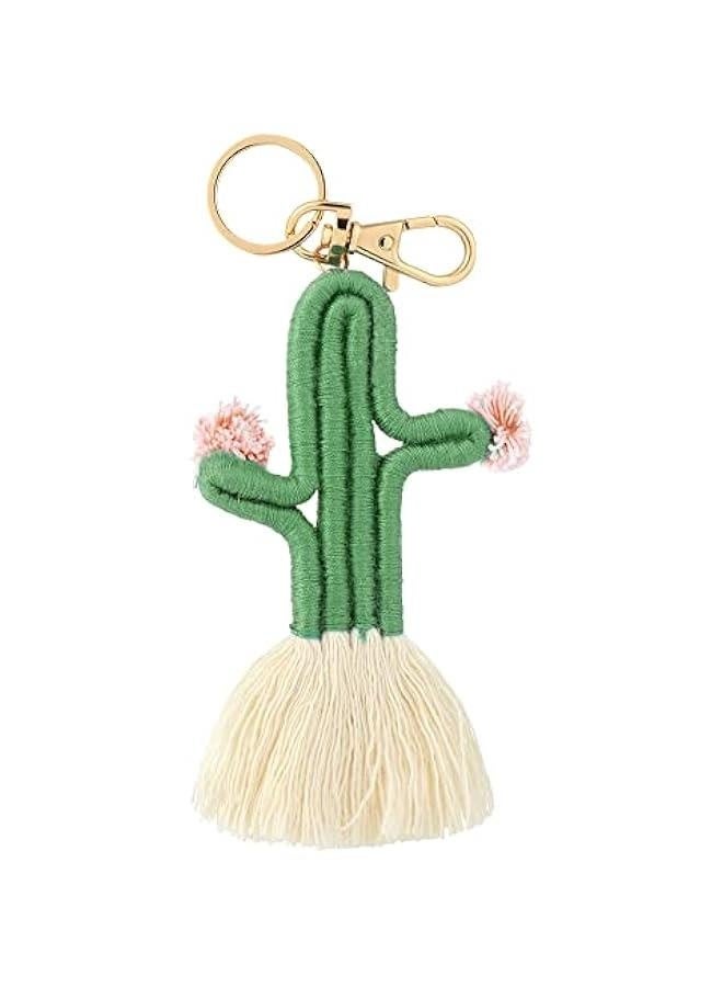 Generic Green Weaving Cactus Tassel Keychain Women Bohemian Keyring Purse Bag Charm Car Hanging Decorations  - Image 1