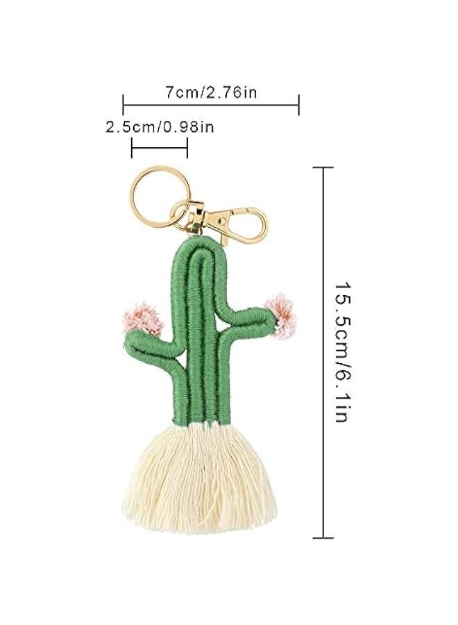 Generic Green Weaving Cactus Tassel Keychain Women Bohemian Keyring Purse Bag Charm Car Hanging Decorations  - Image 2